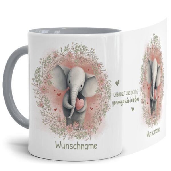 Unsere Tasse mit liebevoll gestaltetem und süßem Tiermotiv - Elefant -