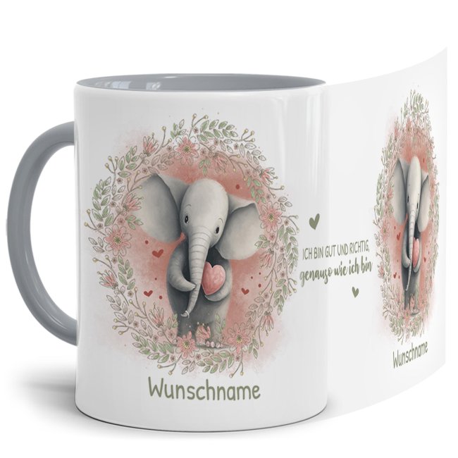 Unsere Tasse mit liebevoll gestaltetem und süßem Tiermotiv - Elefant -