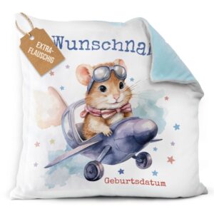 Unser hellblaues Flauschkissen mit süßem Tiermotiv - Hamster - ist ein besonderes Highlight in jedem Kinderzimmer und lässt Kinderherzen...