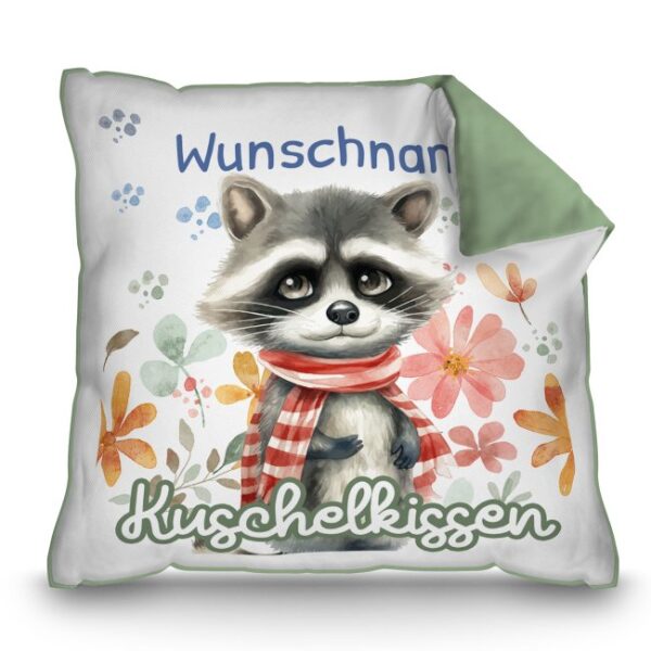 Unser grünes Kissen mit süßem Tiermotiv - Waschbär - ist ein besonderes Highlight in jedem Kinderzimmer und lässt Kinderherzen höherschlagen. Das...