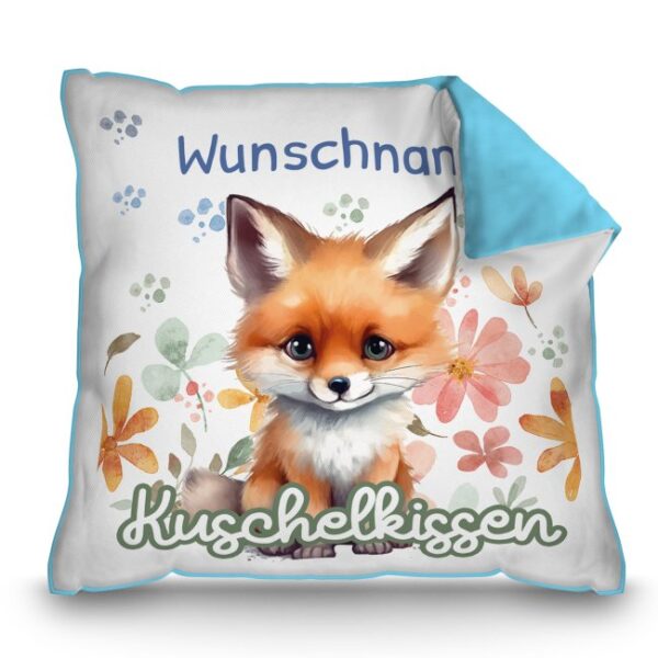 Unser hellblaues Kissen mit süßem Tiermotiv - Fuchs - ist ein besonderes Highlight in jedem Kinderzimmer und lässt Kinderherzen höherschlagen. Das...