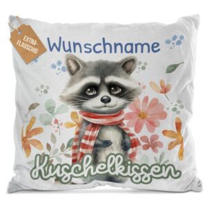 Unser Flauschkissen mit süßem Tiermotiv - Waschbär - ist ein besonderes Highlight in jedem Kinderzimmer und lässt Kinderherzen höherschlagen. Das...