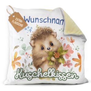 Unser gelbes Flauschkissen mit süßem Tiermotiv - Igel - ist ein besonderes Highlight in jedem Kinderzimmer und lässt Kinderherzen höherschlagen....