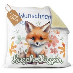 Unser gelbes Flauschkissen mit süßem Tiermotiv - Fuchs - ist ein besonderes Highlight in jedem Kinderzimmer und lässt Kinderherzen höherschlagen....