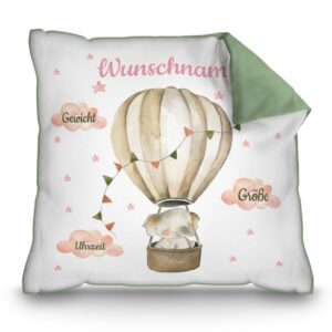 Süßes Geschenk zur Geburt für Mädchen - mit diesem Baby-Geschenk zur Geburt liegst Du garantiert richtig. Das liebevoll designte grüne Fotokissen...