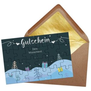 Ein personalisiertes Puzzle als Gutschein mit schönem Weihnachtsmotiv aus 24 Teilen als persönliches Weihnachtsgeschenk. Überrasche den Partner...