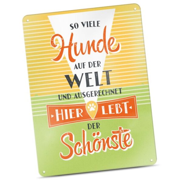 Liebevoll gestaltetes Metallschild mit schönem Spruch - Hier lebt der schönste Hund - für Hundebesitzer oder Hundeliebhaber. Dieses Schild ist das...