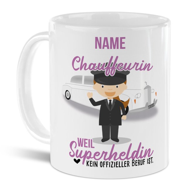 Unsere personalisierte Berufe-Tasse - Chauffeurin - mit Name bedruckt ist das perfekte Geschenk zum Geburtstag