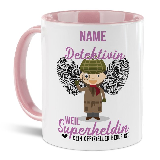 Unsere personalisierte Berufe-Tasse - Detektivin - mit Name bedruckt ist das perfekte Geschenk zum Geburtstag