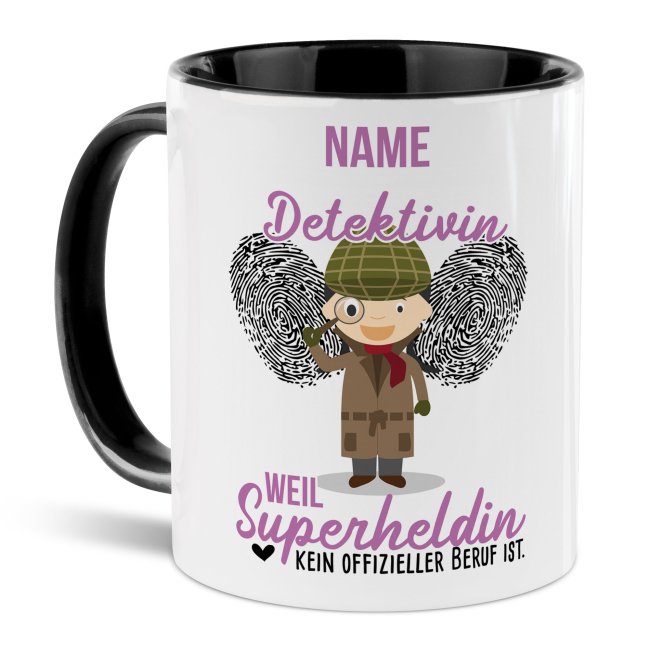 Unsere personalisierte Berufe-Tasse - Detektivin - mit Name bedruckt ist das perfekte Geschenk zum Geburtstag