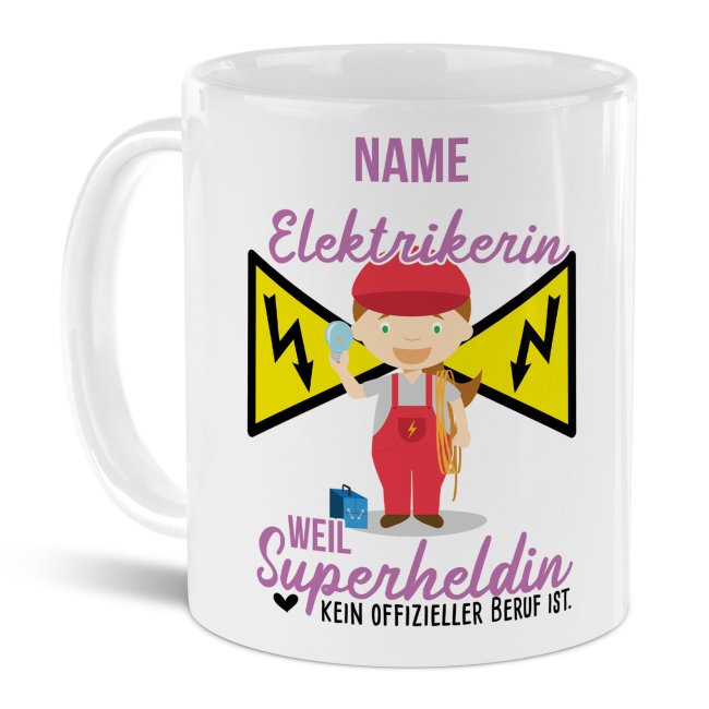 Unsere personalisierte Berufe-Tasse - Elektrikerin - mit Name bedruckt ist das perfekte Geschenk zum Geburtstag