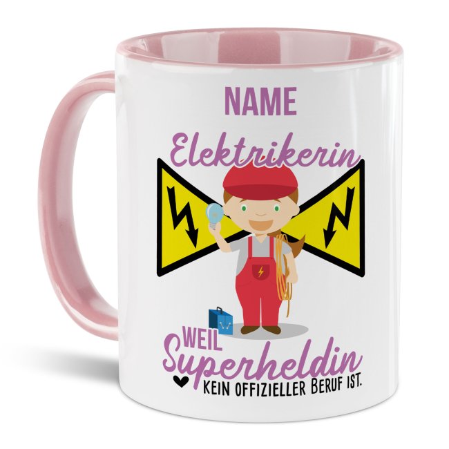 Unsere personalisierte Berufe-Tasse - Elektrikerin - mit Name bedruckt ist das perfekte Geschenk zum Geburtstag