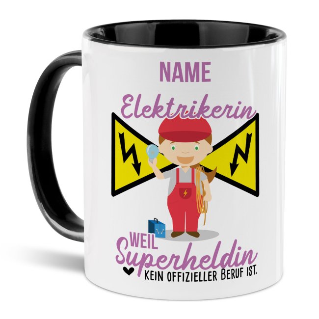 Unsere personalisierte Berufe-Tasse - Elektrikerin - mit Name bedruckt ist das perfekte Geschenk zum Geburtstag