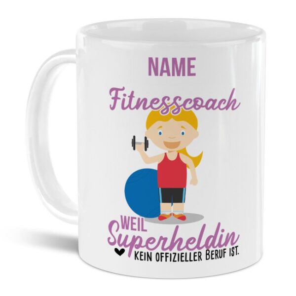 Unsere personalisierte Berufe-Tasse - Fitnesscoach - mit Name bedruckt ist das perfekte Geschenk zum Geburtstag