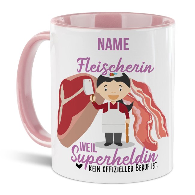 Unsere personalisierte Berufe-Tasse - Fleischerin - mit Name bedruckt ist das perfekte Geschenk zum Geburtstag