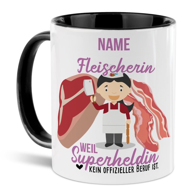 Unsere personalisierte Berufe-Tasse - Fleischerin - mit Name bedruckt ist das perfekte Geschenk zum Geburtstag