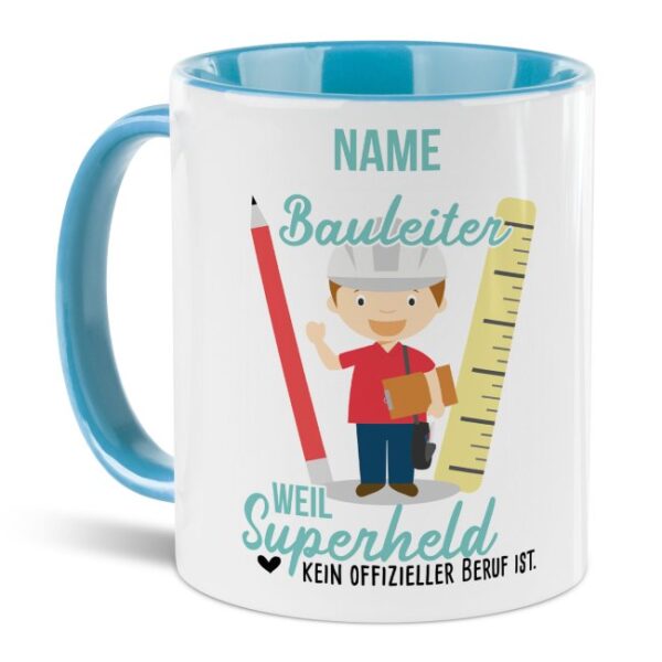 Unsere personalisierte Berufe-Tasse - Bauleiter - mit Name bedruckt ist das perfekte Geschenk zum Geburtstag