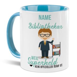 Unsere personalisierte Berufe-Tasse - Bibliothekar - mit Name bedruckt ist das perfekte Geschenk zum Geburtstag