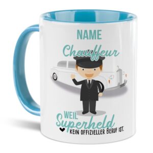 Unsere personalisierte Berufe-Tasse - Chauffeur - mit Name bedruckt ist das perfekte Geschenk zum Geburtstag