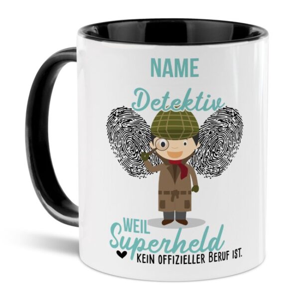 Unsere personalisierte Berufe-Tasse - Detektiv - mit Name bedruckt ist das perfekte Geschenk zum Geburtstag