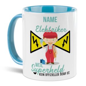 Unsere personalisierte Berufe-Tasse - Elektriker - mit Name bedruckt ist das perfekte Geschenk zum Geburtstag