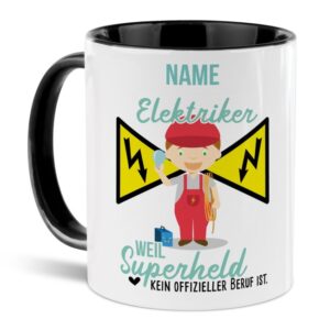 Unsere personalisierte Berufe-Tasse - Elektriker - mit Name bedruckt ist das perfekte Geschenk zum Geburtstag