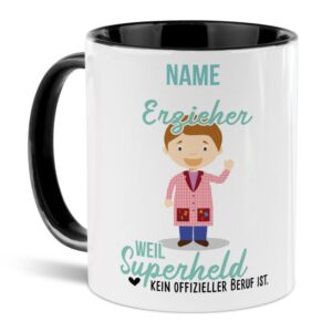 Unsere personalisierte Berufe-Tasse - Erzieher - mit Name bedruckt ist das perfekte Geschenk zum Geburtstag