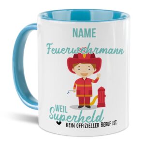 Unsere personalisierte Berufe-Tasse - Feuerwehrmann - mit Name bedruckt ist das perfekte Geschenk zum Geburtstag