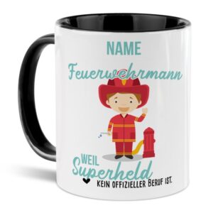 Unsere personalisierte Berufe-Tasse - Feuerwehrmann - mit Name bedruckt ist das perfekte Geschenk zum Geburtstag