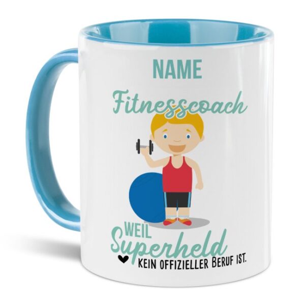 Unsere personalisierte Berufe-Tasse - Fitnesscoach - mit Name bedruckt ist das perfekte Geschenk zum Geburtstag