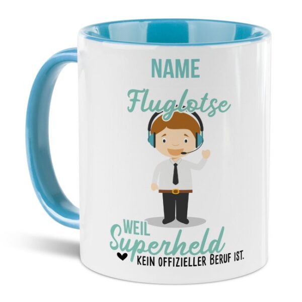 Unsere personalisierte Berufe-Tasse - Fluglotse - mit Name bedruckt ist das perfekte Geschenk zum Geburtstag