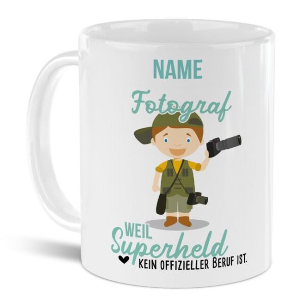 Unsere personalisierte Berufe-Tasse - Fotograf - mit Name bedruckt ist das perfekte Geschenk zum Geburtstag