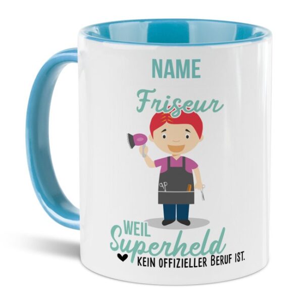 Unsere personalisierte Berufe-Tasse - Friseur - mit Name bedruckt ist das perfekte Geschenk zum Geburtstag