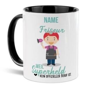 Unsere personalisierte Berufe-Tasse - Friseur - mit Name bedruckt ist das perfekte Geschenk zum Geburtstag