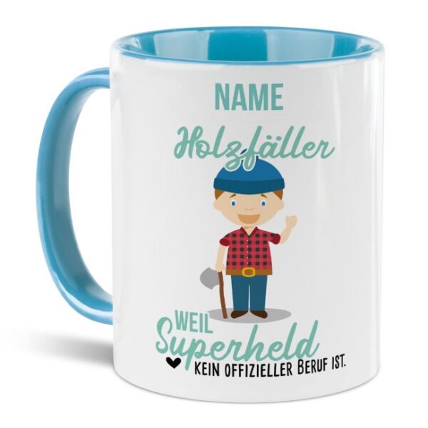 Unsere personalisierte Berufe-Tasse - Holzfäller - mit Name bedruckt ist das perfekte Geschenk zum Geburtstag