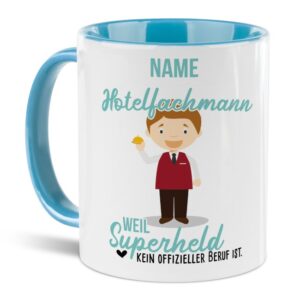 Unsere personalisierte Berufe-Tasse - Hotelfachmann - mit Name bedruckt ist das perfekte Geschenk zum Geburtstag