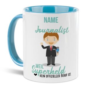 Unsere personalisierte Berufe-Tasse - Journalist - mit Name bedruckt ist das perfekte Geschenk zum Geburtstag