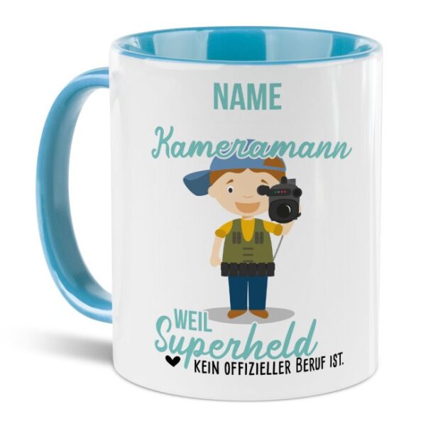 Unsere personalisierte Berufe-Tasse - Kameramann - mit Name bedruckt ist das perfekte Geschenk zum Geburtstag