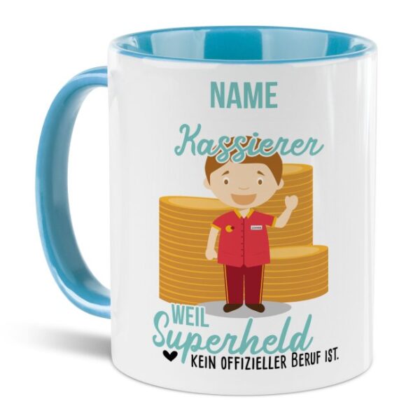 Unsere personalisierte Berufe-Tasse - Kassierer - mit Name bedruckt ist das perfekte Geschenk zum Geburtstag