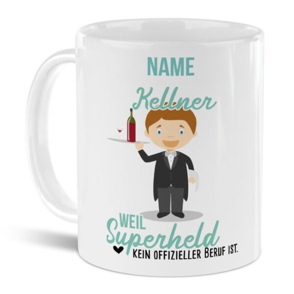 Unsere personalisierte Berufe-Tasse - Kellner - mit Name bedruckt ist das perfekte Geschenk zum Geburtstag