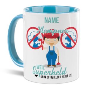 Unsere personalisierte Berufe-Tasse - Klempner - mit Name bedruckt ist das perfekte Geschenk zum Geburtstag