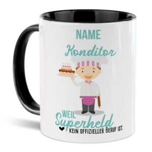 Unsere personalisierte Berufe-Tasse - Konditor - mit Name bedruckt ist das perfekte Geschenk zum Geburtstag