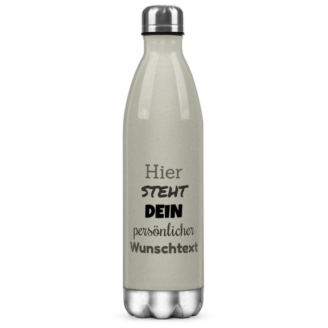 Du suchst ein persönliches Geschenk für deine Lieblingsmenschen - dann ist diese grau-metallic Trinkflasche aus Edelstahl genau das Richtige....