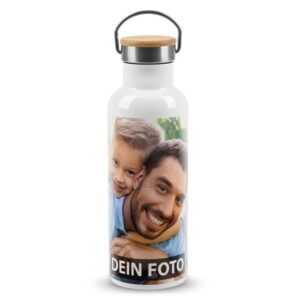 Unsere Edelstahl-Trinkflasche mit eigenem Foto und Text ist ein ganz besonderes Geschenk für Freunde und Familie. Die personalisierte Wasserflasche...