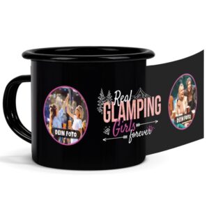 Nostalgie und Moderne in nur einer Tasse! Unsere Emaille-Tasse mit Spruch - Real Glamping Girls forever - und zwei Wunschfotos ist die beste...