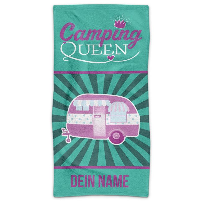 Sommerzeit ist Campingzeit! Mit unserem Badehandtuch mit dem Camping-Motiv und Aufdruck - Camping Queen - zeigst du wer die richtige Queen am...