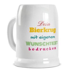 Lass hier deinen eigenen Bierkrug bedrucken individuell mit deinem Wunschtext (mittig vom Henkel). Es stehen dir verschiedene Schriftarten und...