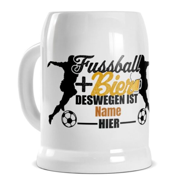 Ein persönliches Geschenk für Fußballfans ist dieser individuelle Bierkrug aus Keramik mit Wunschname. Verschenke diesen hochwertigen