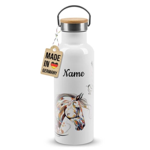 Hochwertige Trinkflasche personalisieren mit Pferde Motiv - ein besonderes und individuelles Geschenk für Mädchen - praktisch für Schule