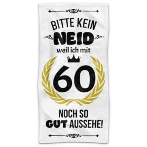 Du suchst ein praktisches und persönliches Geschenk zum 60. Geburtstag? Ein bedrucktes Geburtstags-Handtuch mit lustigem Spruch ist da genau das...